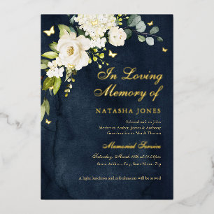 Navy-Gold-Blumen-Gedenkfeier Folieneinladung