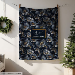 Navy Gold Blumenwurfmantel Elegante Monogramm-Deck Fleecedecke