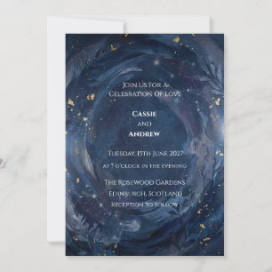 Navy Gold Botanischer Kranz Hochzeit Einladung