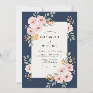 Navy Gold Bouquet Eukalyptus-Hochzeit Einladung