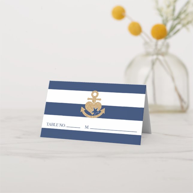 Navy & Gold Brautparty Platzkarte (Vorderseite)