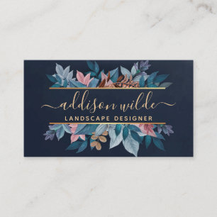 Navy Gold Chic Botanische Blätter Moderne Foliage Visitenkarte