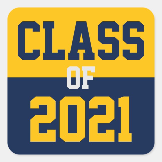 Navy & Gold Class 2024 Abschluss Quadratischer Aufkleber (Vorderseite)