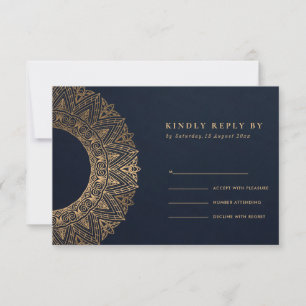 NAVY GOLD CLASSIC VERZIERT MANDALA WEDD RSVP KARTE