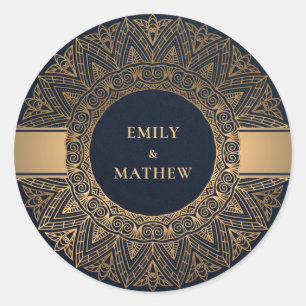 NAVY GOLD CLASSIC VERZIERT MANDALA WEDD RUNDER AUFKLEBER