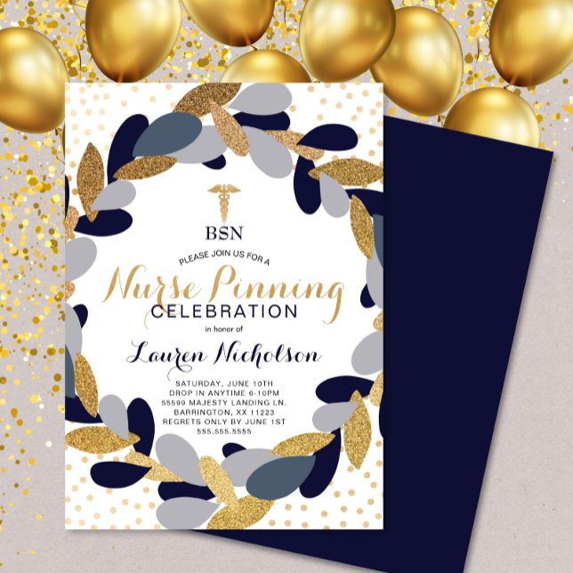 Navy Gold Confetti Nurse Pinning Graduation Party Einladung (Von Creator hochgeladen)