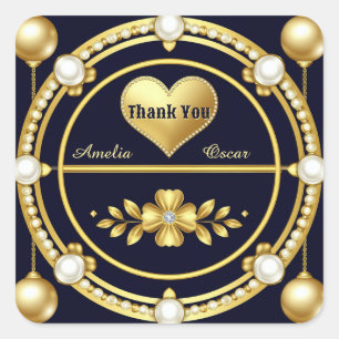 ✨ Navy Gold Diamant Hochzeits-Dankeschön-Geschenk Quadratischer Aufkleber