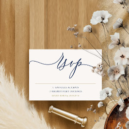 Navy Gold Einfache Minimalistische Hochzeit RSVP Karte