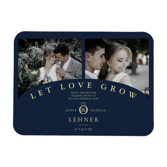 Navy Gold Elegant 2 Fotos ließ Liebe Hochzeit wach Magnet (Horizontal)