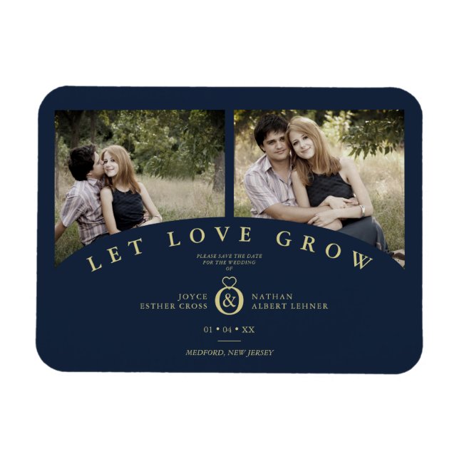 Navy Gold Elegant 2 Fotos ließ Liebe Hochzeit wach Magnet (Horizontal)
