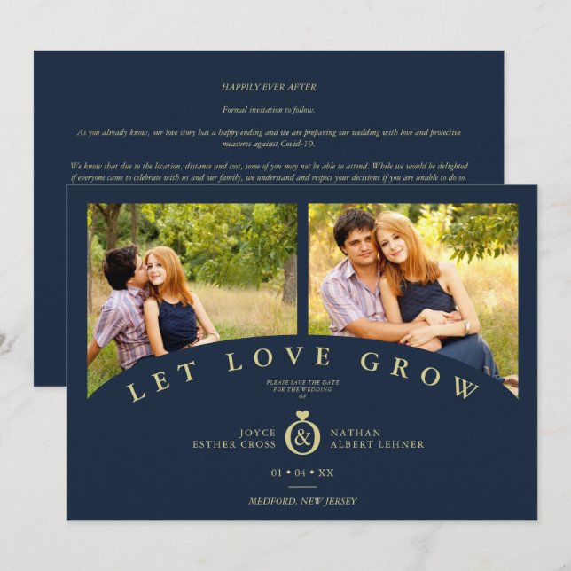 Navy Gold Elegant 2 Photos let Love Grow Wedding (Vorne/Hinten)