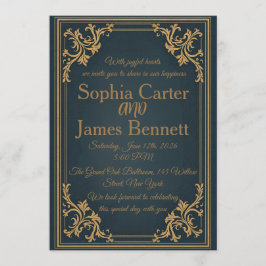 Navy Gold Elegant Formal Wedding Invitation Einladung