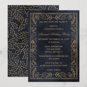 Navy Gold Elegante Corporate Holiday Party Einladung