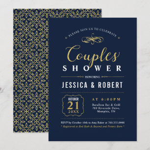 Navy & Gold   Elegante Hochzeitsfeier für Paare Einladung