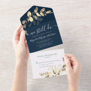 Navy Gold Eucalyptus Vow Renewal All In One Einladung