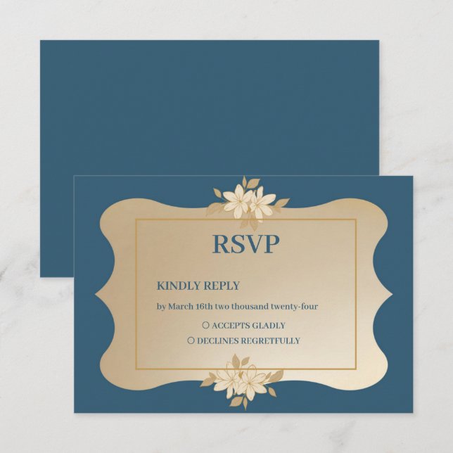 Navy Gold Floral Boho Hochzeit RSVP Karte (Vorne/Hinten)