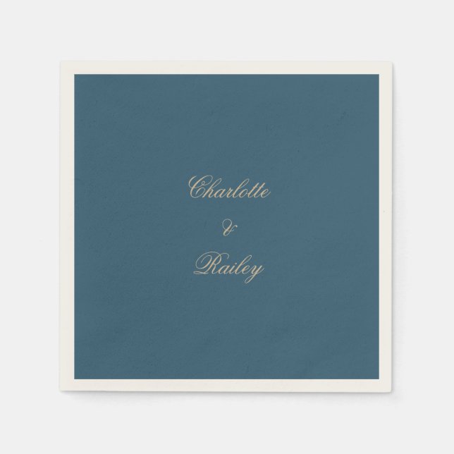 Navy Gold Floral Boho Hochzeit Serviette (Vorderseite)