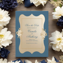 Navy Gold Floral Boho Hochzeit speichern das Datum