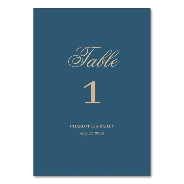 Navy Gold Floral Boho Hochzeit Tischnummer (Vorderseite)