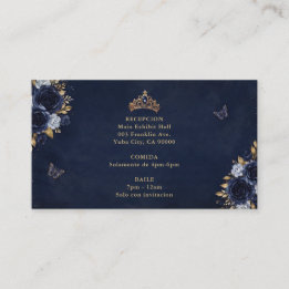 Navy Gold Floral Butterfly Quinceañera Begleitkarte