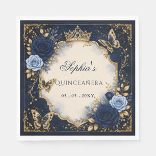 Navy Gold Floral Butterfly Quinceañera Serviette