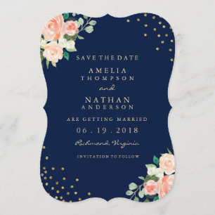 Navy Gold Floral Confetti Hochzeit speichern das D Save The Date