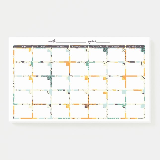 Navy & Gold Floral Post-It Undated Calendar Klebezettel (Vorderseite)