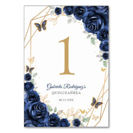 Navy Gold Floral Quinceanera Tischnummer