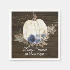 Navy Gold Floral Rustic Wood Pumpkin Baby Dusche Serviette