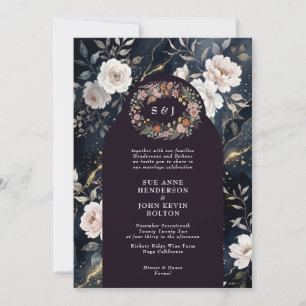 Navy Gold Florale Hochzeitseinladung Elegant Einladung