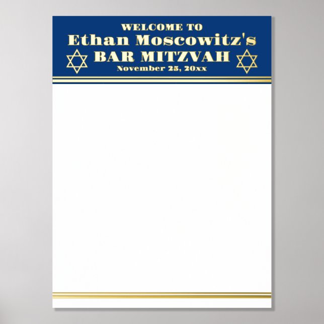 Navy, Gold FOIL Bar Mitzvah Sign-In Poster 2 (Vorderseite)