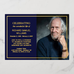 Navy & Gold Foil Custom Foto Life Celebration Folieneinladung