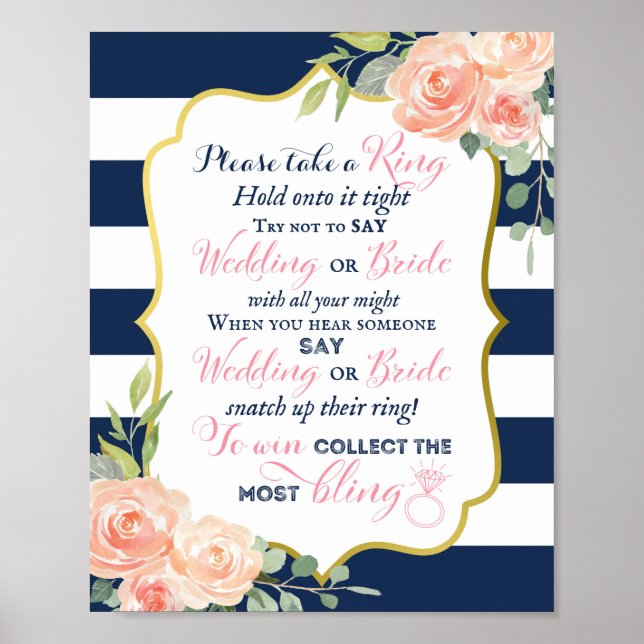 Navy Gold Foil Wedding | Brautparty-Zeichen 8x10" Poster (Vorne)