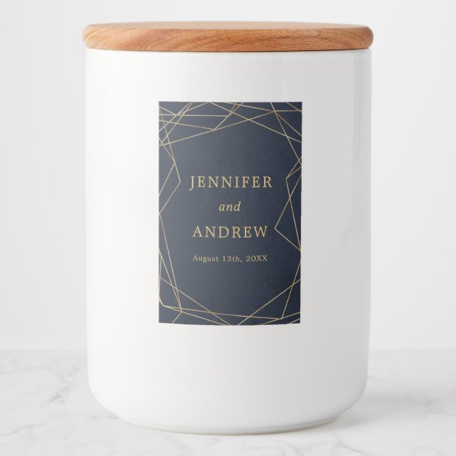 Navy Gold Geometric Elegante Wedding Favor Label Lebensmitteletikett (Vorderseite)