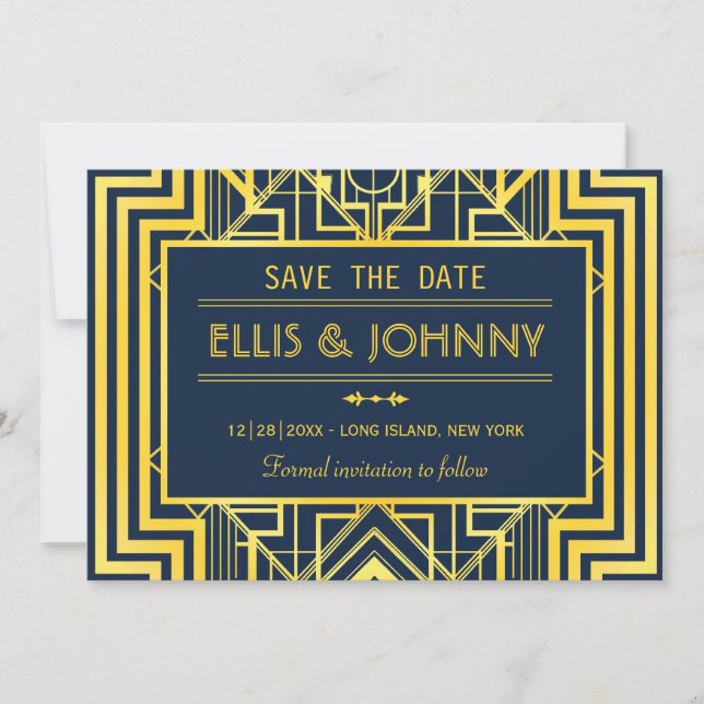 Navy & Gold Geometric Save the Date (Vorderseite)
