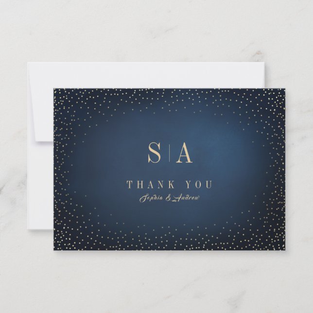 Navy & Gold Glitzer Ausgereifte Monogramm Dankeskarte (Vorderseite)