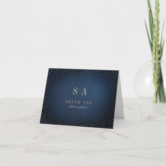 Navy & Gold Glitzer Ausgereifte Monogramm Dankeskarte (Vorderseite)