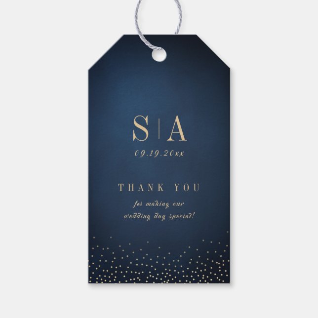 Navy & Gold Glitzer Ausgereifte Monogramm Hochzeit Geschenkanhänger (Vorderseite)