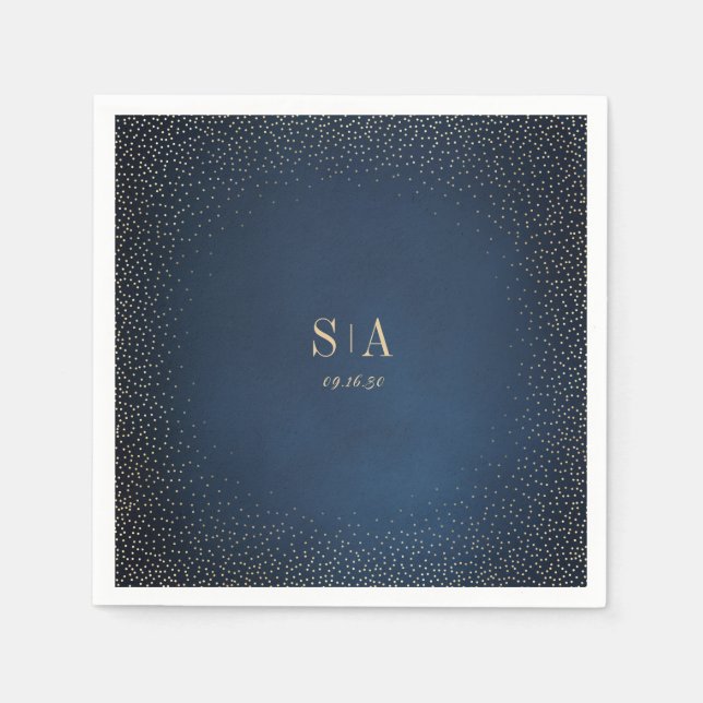 Navy & Gold Glitzer Ausgereifte Monogramme Serviette (Vorderseite)