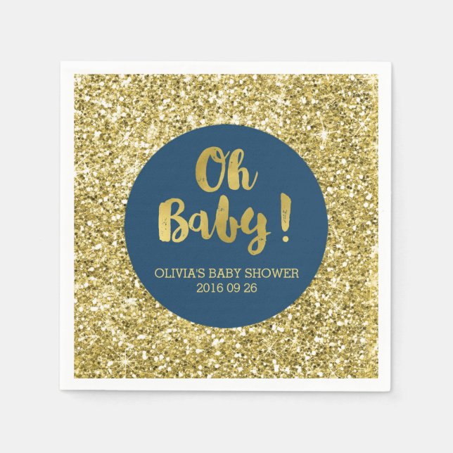 Navy Gold Glitzer Confetti Oh Baby Dusche Serviette (Vorderseite)