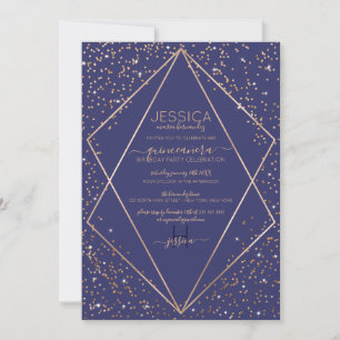 Navy Gold Glitzer Confetti Terrarium Quinceañera Einladung