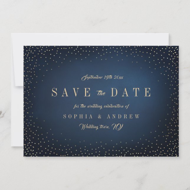 Navy & Gold Glitzer Einfach Save the Date (Vorderseite)