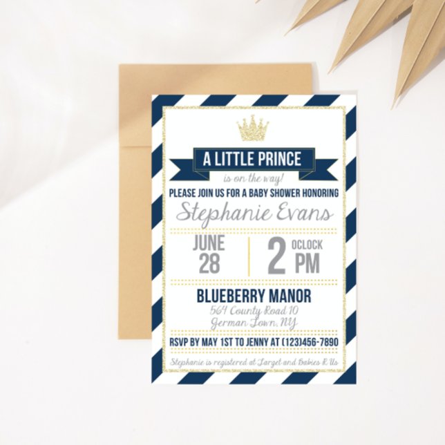 Navy Gold Glitzer Prince Baby Showeinladung Einladung (Von Creator hochgeladen)