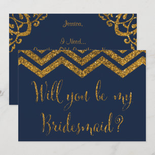 Navy & Gold Glitzer Werden Sie meine Bridesmaid Einladung