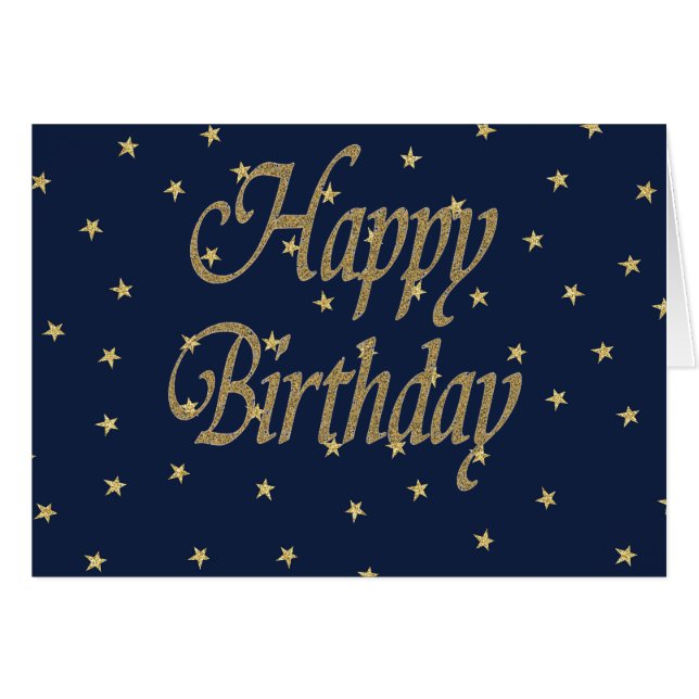 Navy Gold Happy Birthday (Vorderseite (Horizontal))