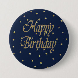 Navy Gold Happy Birthday Button