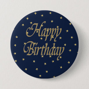Navy Gold Happy Birthday Button