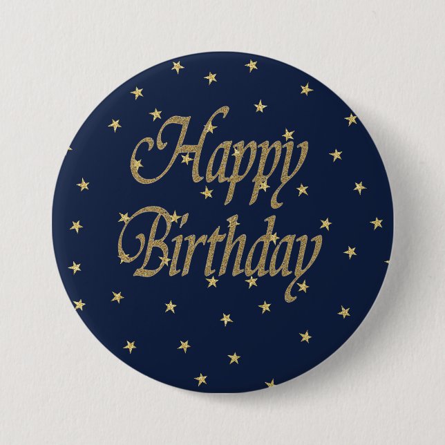 Navy Gold Happy Birthday Button (Vorderseite)