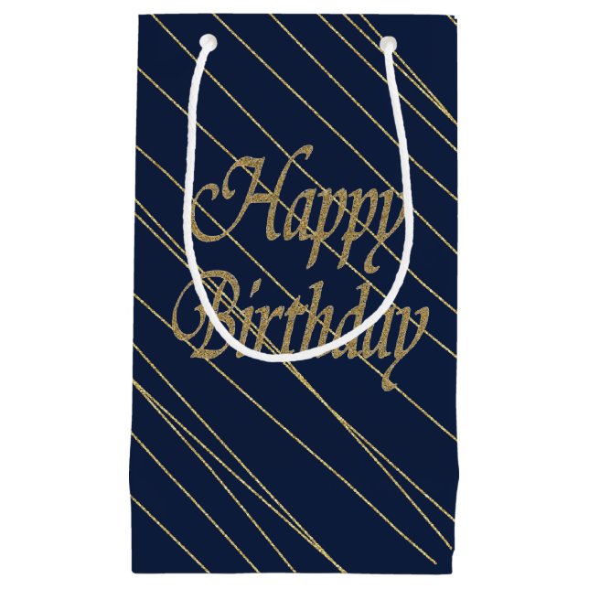 Navy Gold Happy Birthday Kleine Geschenktüte (Vorderseite)