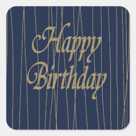 Navy Gold Happy Birthday Quadratischer Aufkleber